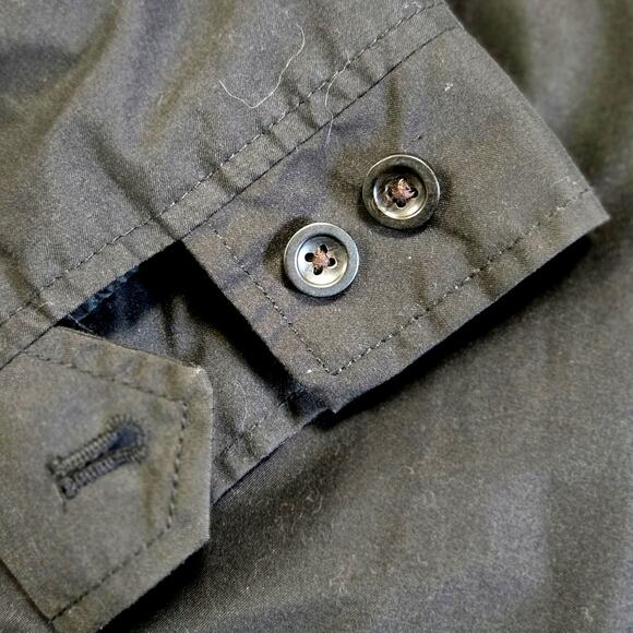 Chaps Men's Medium Black Jacket Blue Lining Polyester Zip Up Coat Flaw on Sleeve - Picture 9 of 9